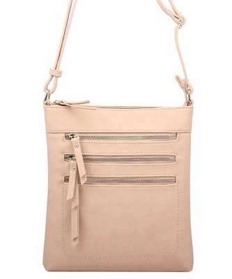 Crossbody Purse Bag Triple Zipper WU093 NUDE